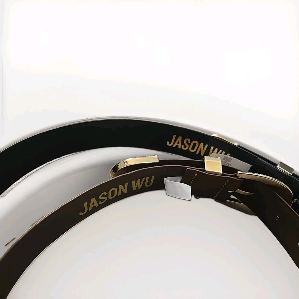 Jason Wu Women's Leather Belts Set 2 Black Brown Gold Buckle NWT Designer - Picture 5 of 12